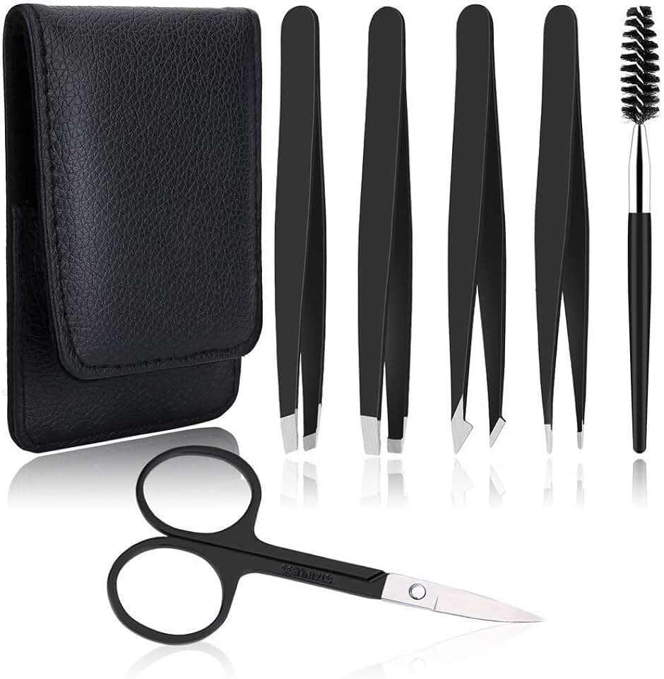 6 PCS Professional Tweezers Set - Stainless Steel Precision Tweezer Kit for Eyebrows