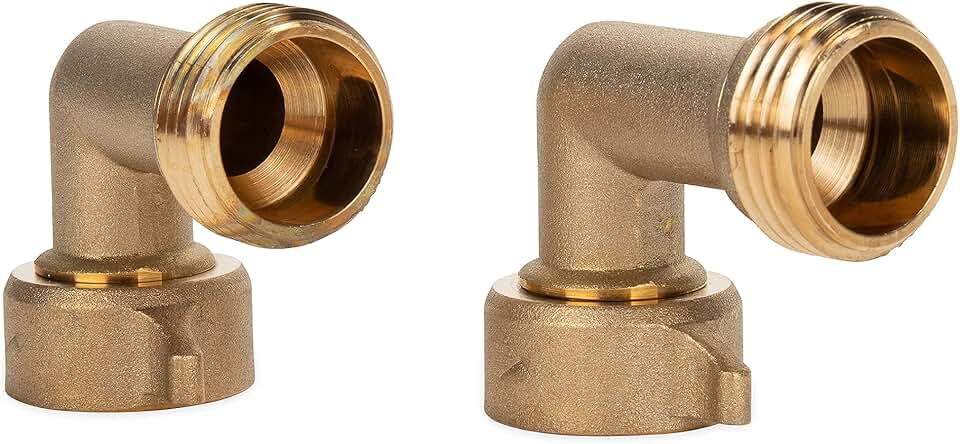 Camco 90-Degree Hose Elbow For RVs — Solid Brass Construction— Certified Lead-Free — Features Convenient Easy Grip Connector — For RV Water Hoses