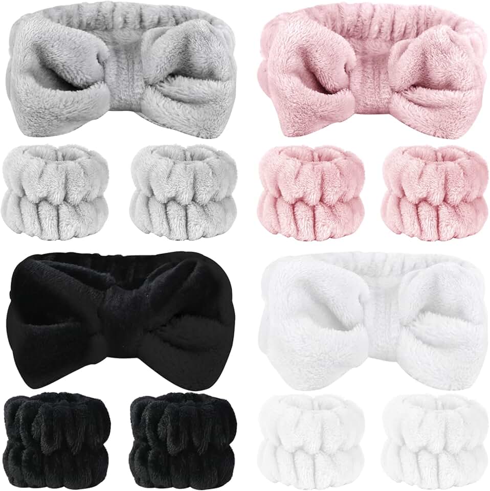 12 PCS Face Wash Headband Wristband Set for Women Girls