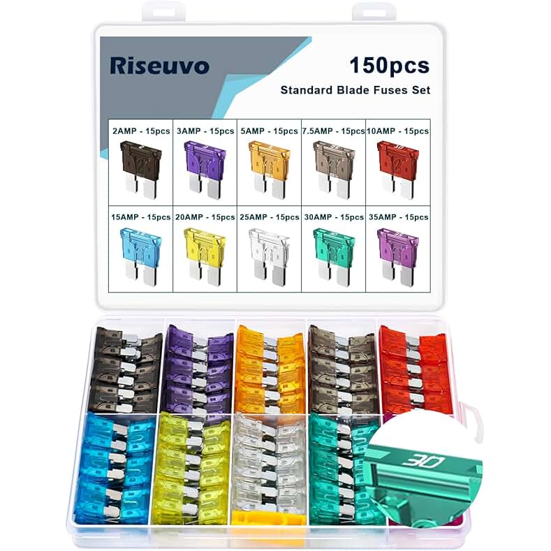 Riseuvo 150 Pcs Standard Automotive Fuse Kit - Car Auto ATO Blade Fuses Assortment Kit for Vehicle