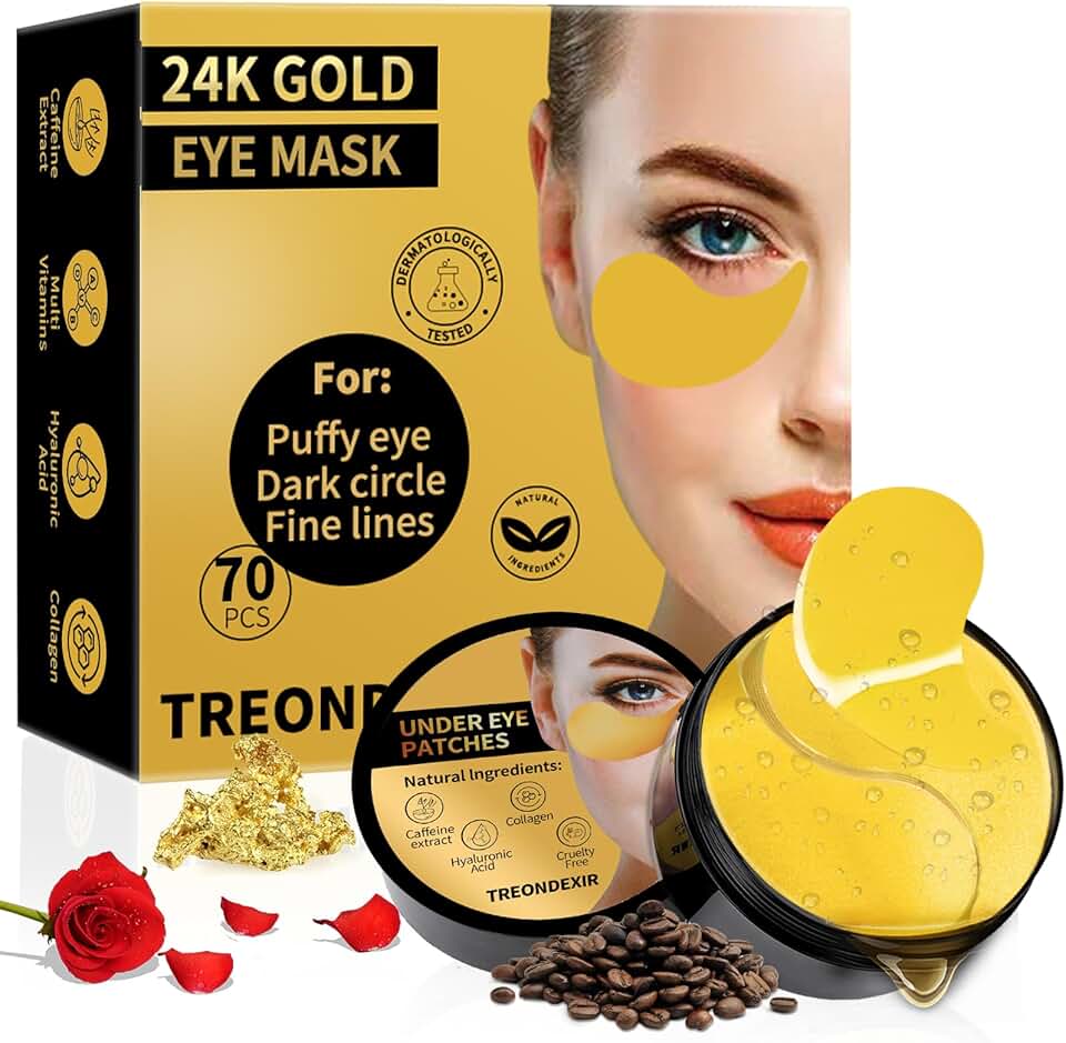 24K Gold Eye Masks for Dark Circles and Puffiness 70PCS