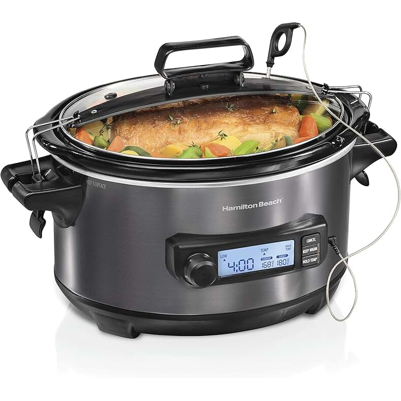 Hamilton Beach Portable 6 Quart Set & Forget Digital Programmable Slow Cooker with Lid Lock
