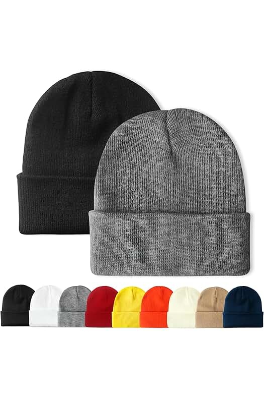 PFFY 2 Packs Unisex Beanie Hats for Men Women Knit Winter Beanies