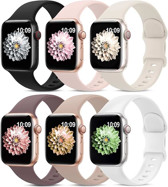 6 Pack Sport Bands Compatible with Apple Watch Band 38mm 40mm 41mm 42mm 44mm 45mm 49mm 46mm