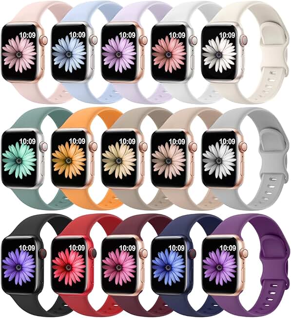15 Pack Soft Silicone Bands Compatible with Apple Watch Band 40mm 41mm 38mm 45mm 44mm 42mm 46mm 49mm for Women Men